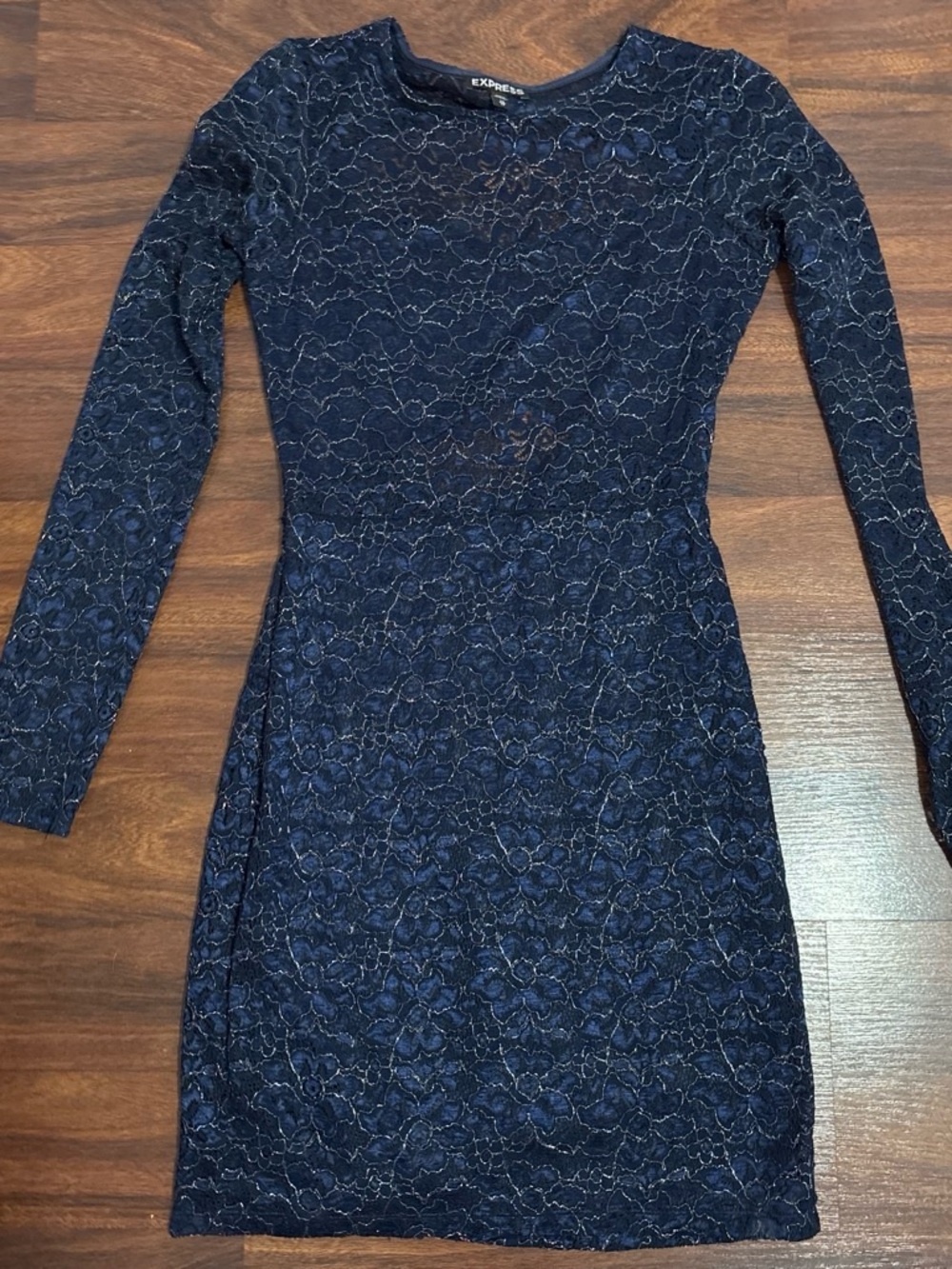 Express Navy Floral Lace Long-Sleeve Sheath Dress
